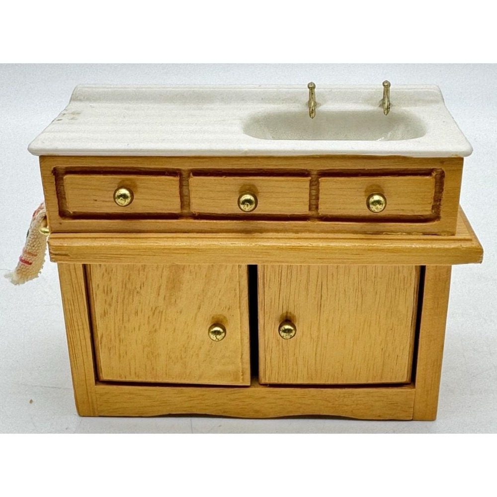 Vtg Concord Dollhouse Miniature Wooden Kitchen Sink Ice Box Furniture Lot 1:12 - Picture 6 of 10